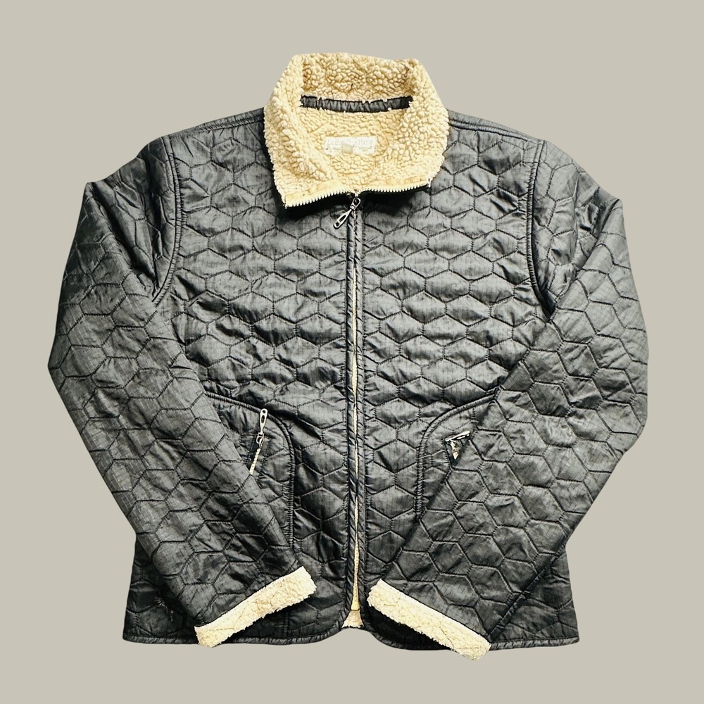 Le Bon Bon Paris Jacket Womens L Quilted Hexagon Black Faux Shearling Lined